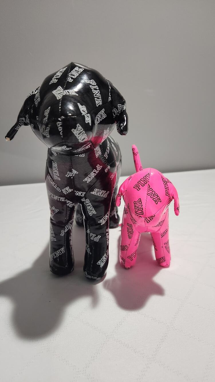 Lot (2) Victoria's Secret PINK Pleather Dogs Black& White and Neon Pink